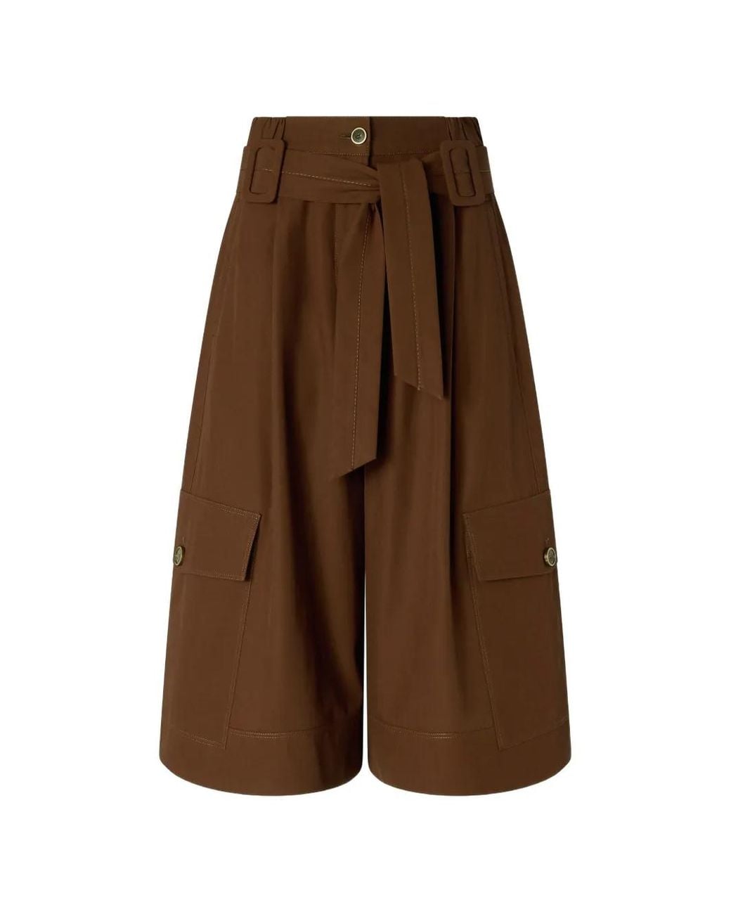 Pinko Brown Wide-Leg Buckle Detail Shorts