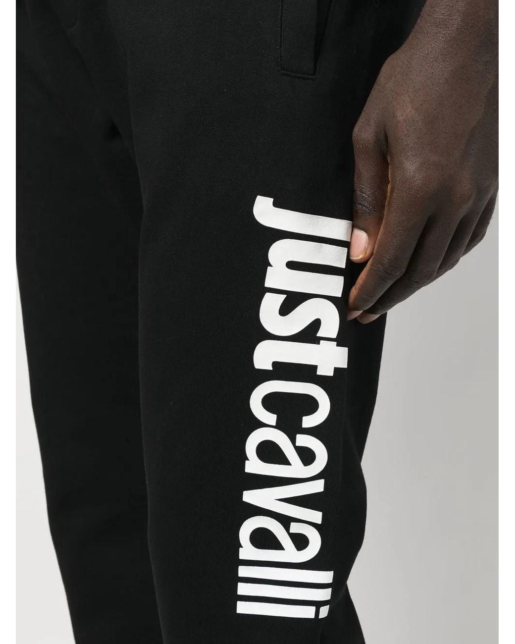 Just Cavalli Black Logo-Print Cotton Track Pants for men