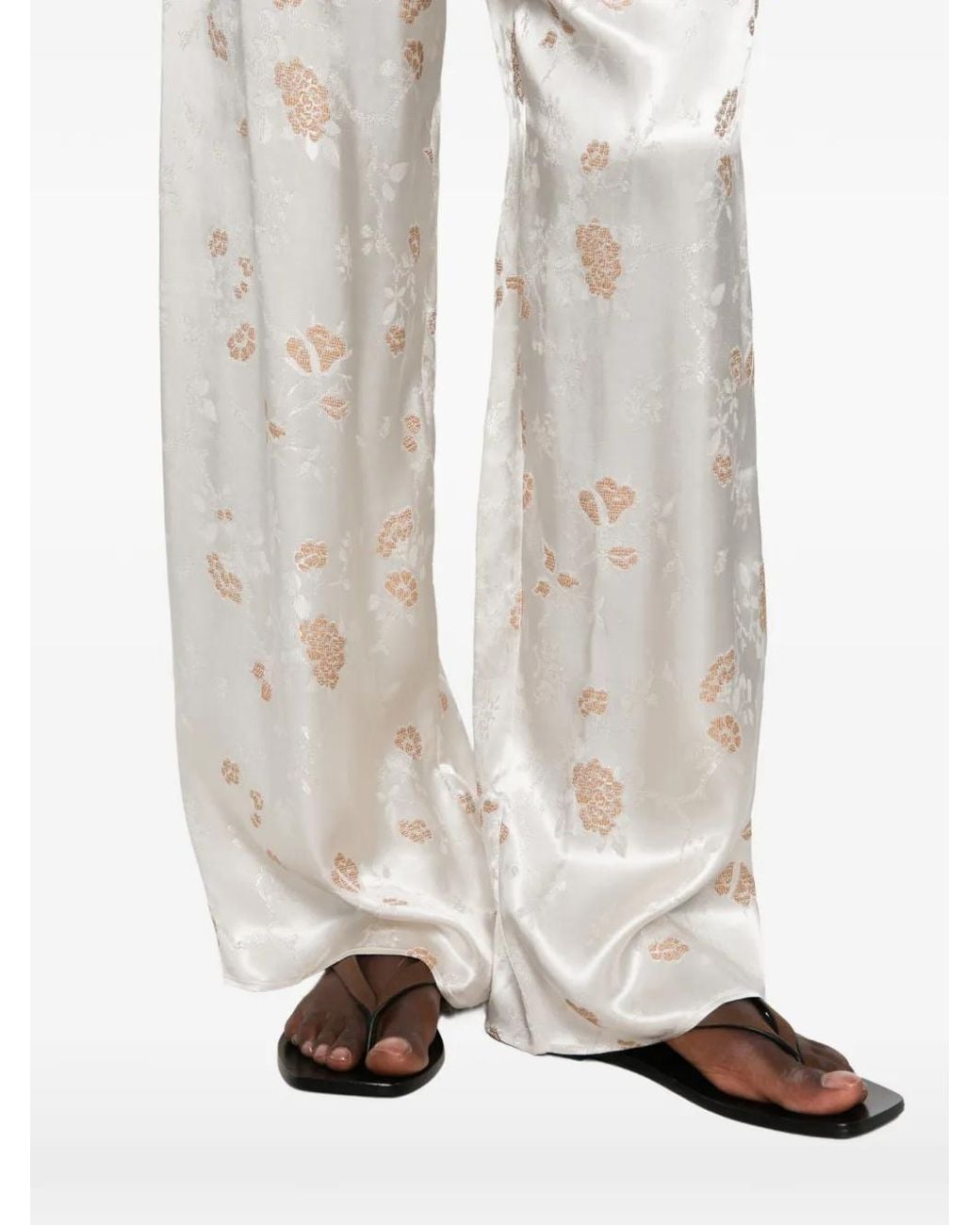 Doen White Lavona Floral-Jacquard Trousers