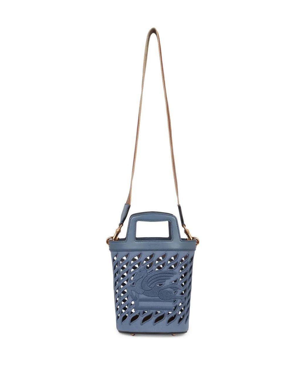 Etro Blue Signature Pegaso Leather Bucket Bag