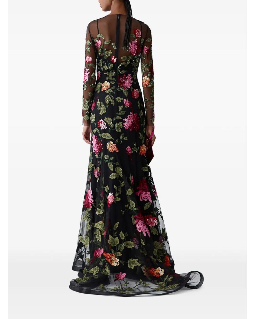 Vestido largo con bordado floral Carolina Herrera de color White