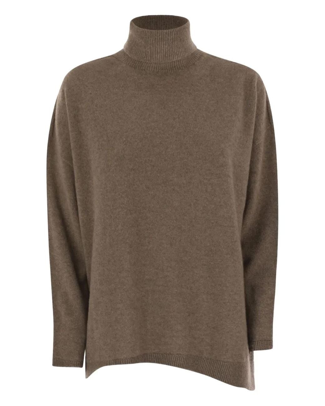 Vanisé Brown Giuly High-Neck Asymmetrical Sweater