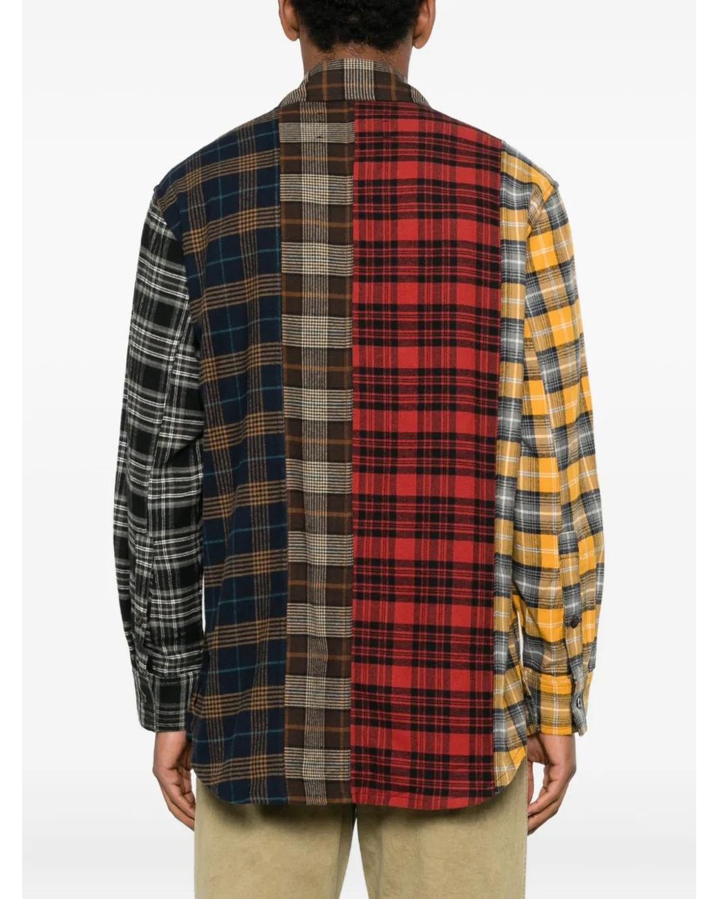 Song For The Mute Brown Color-Block Check Shirt for men