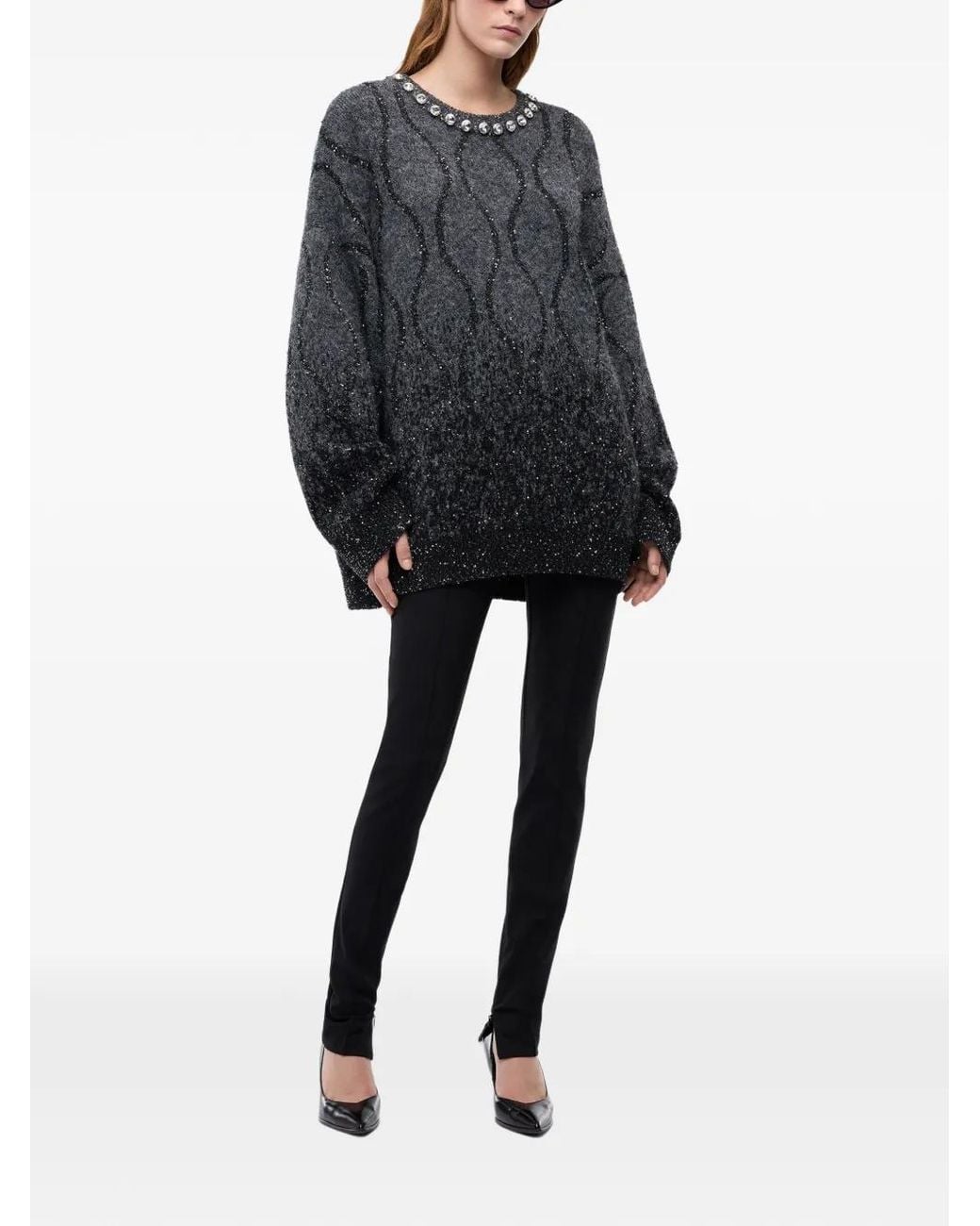 Pinko Black Sweater With Jewel Collar And Micro Sequins