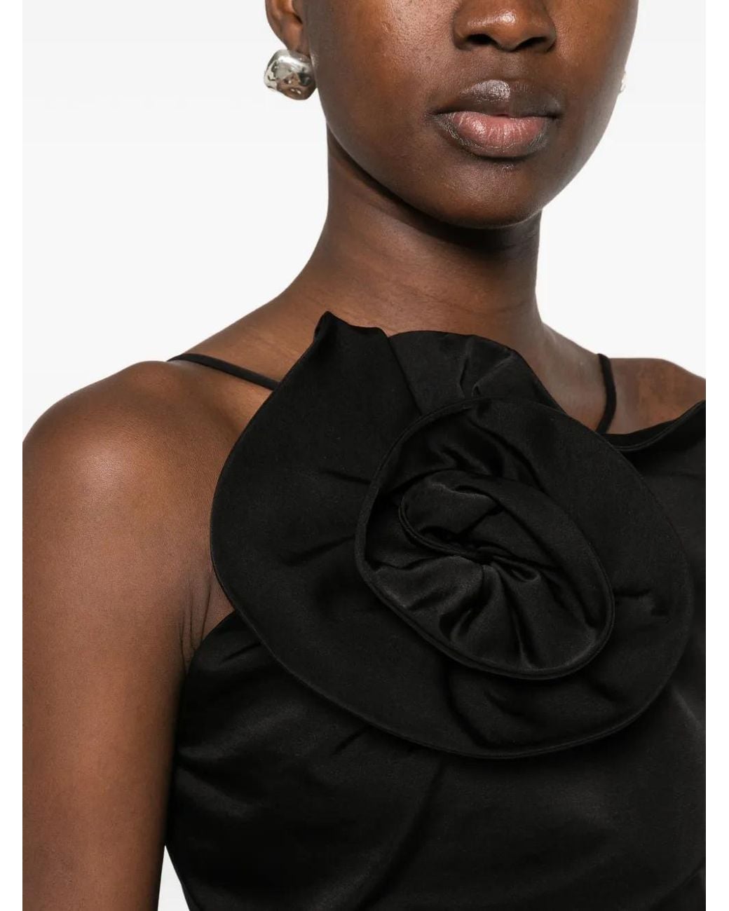 Magda Butrym Black Floral-Appliqué Ruched Top
