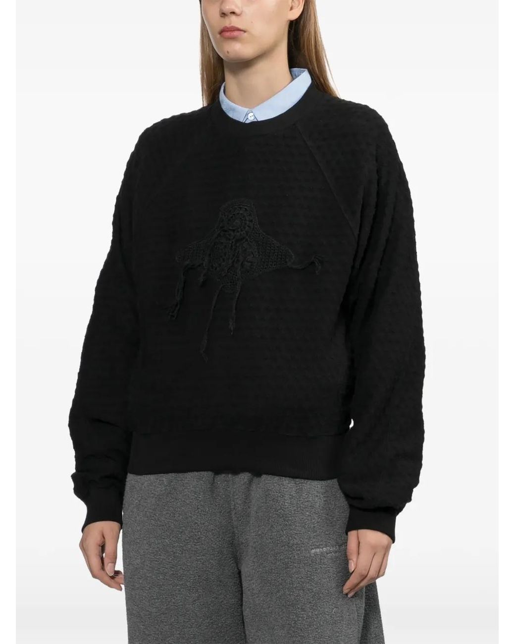 Adererror Black Crochet-Patch Textured-Finish Sweater