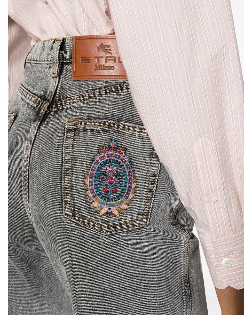 Jean Évasé À Broderies Etro en coloris Gray
