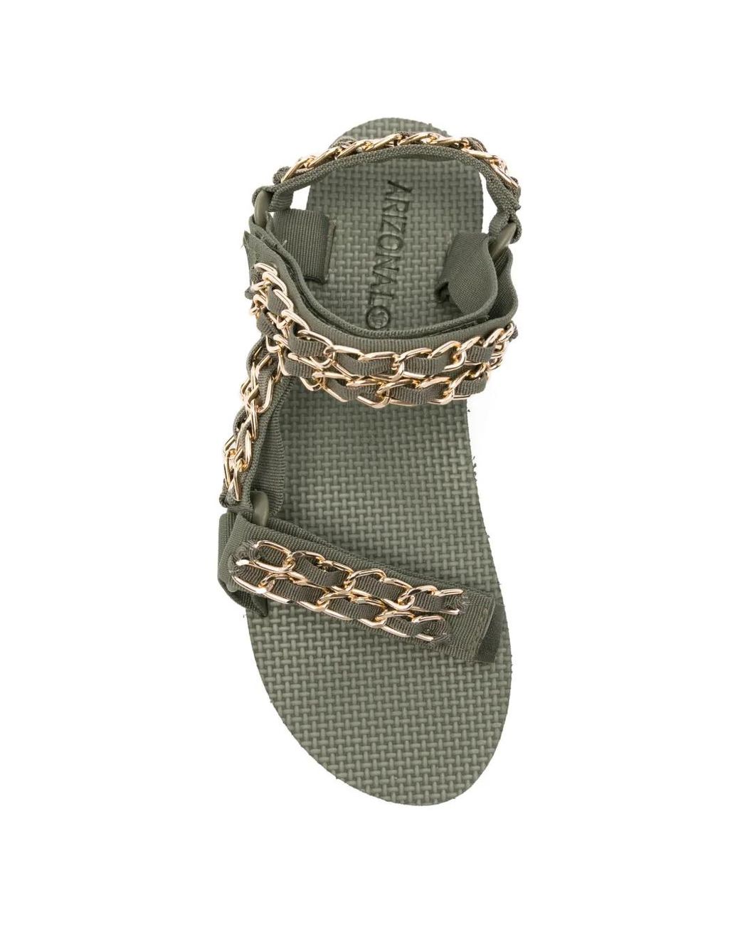 ARIZONA LOVE Green Trekky Chain-Embellished Touch-Strap Sandals