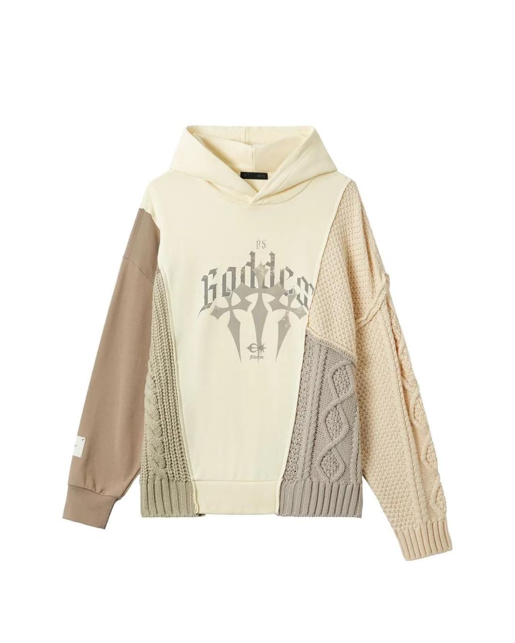 FIVE CM Natural Patchwork Cable-Knit Hoodie for men