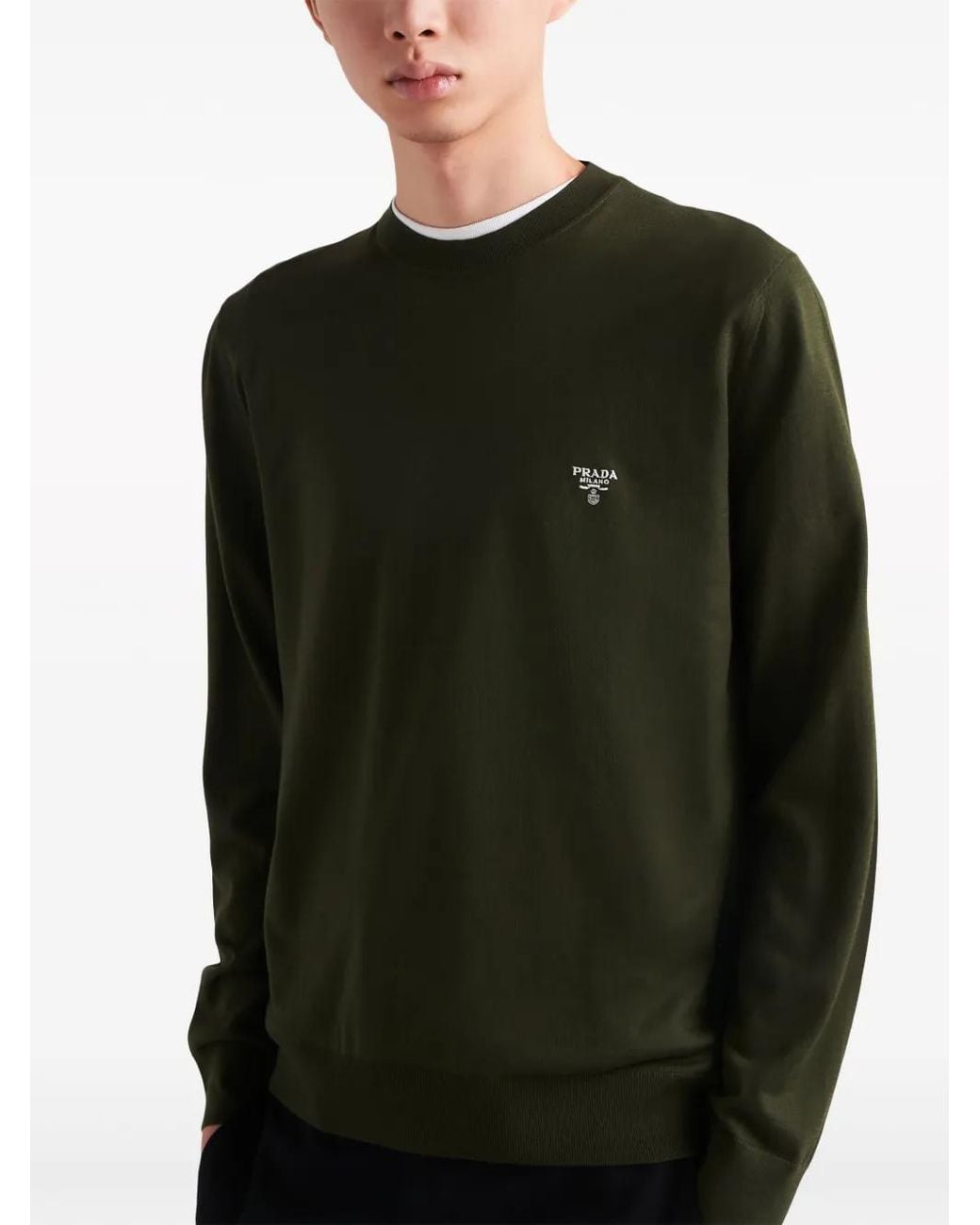 Prada Green Superfine Wool Crew-Neck Sweater for men
