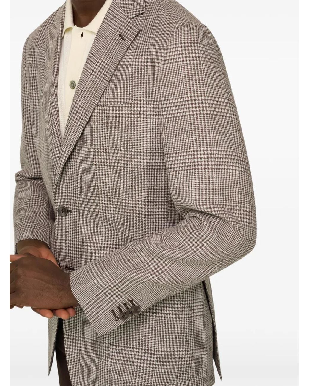 Boggi Gray Prince Of Wales Check Linen And Wool Jacket for men