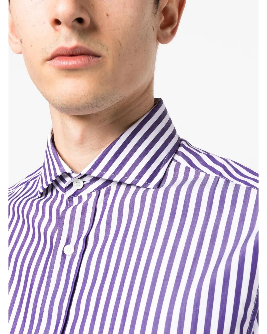 Brunello Cucinelli Purple Stripe-Printed Cotton Shirt for men