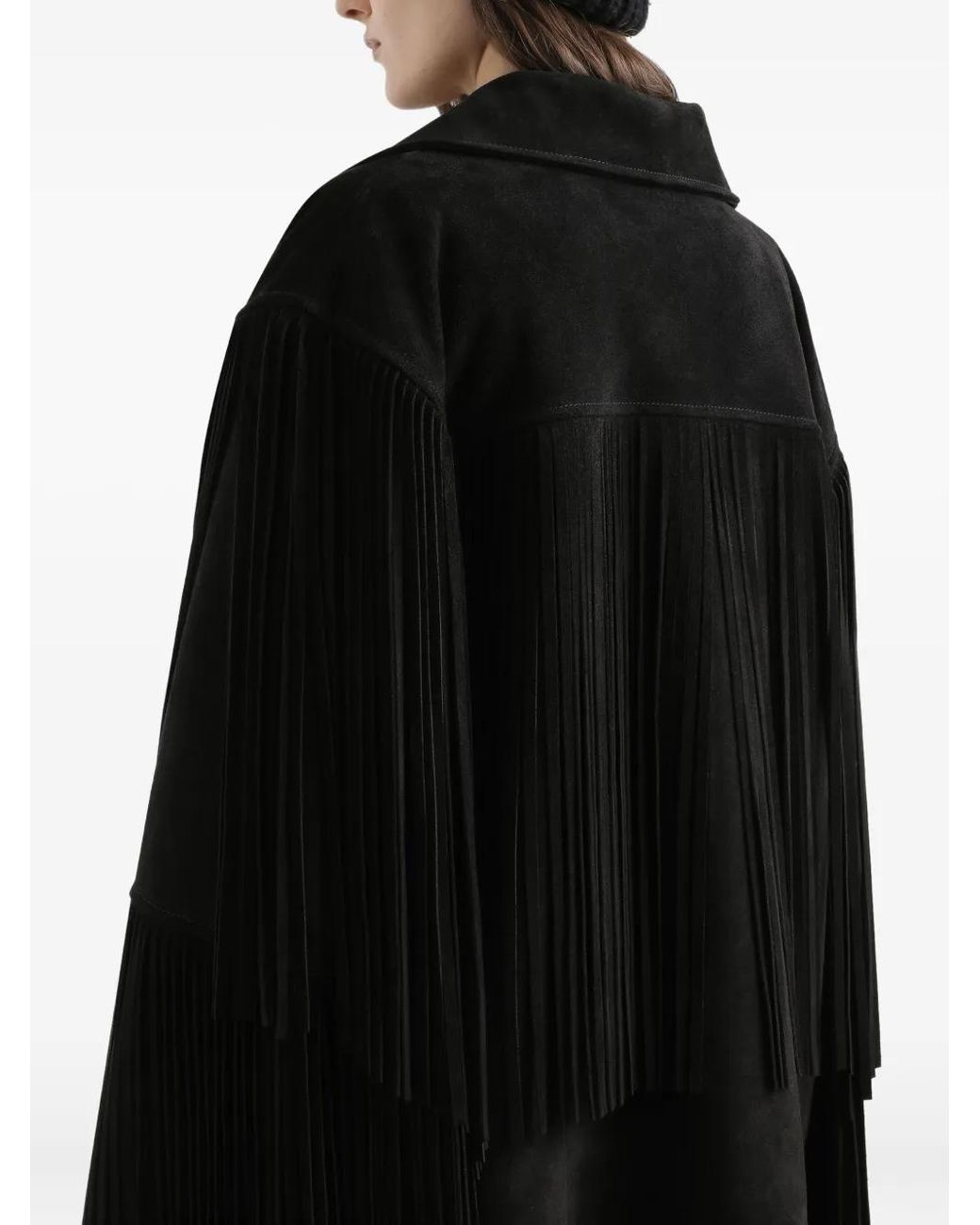 Dolce & Gabbana Black Pleated Fringe Coat