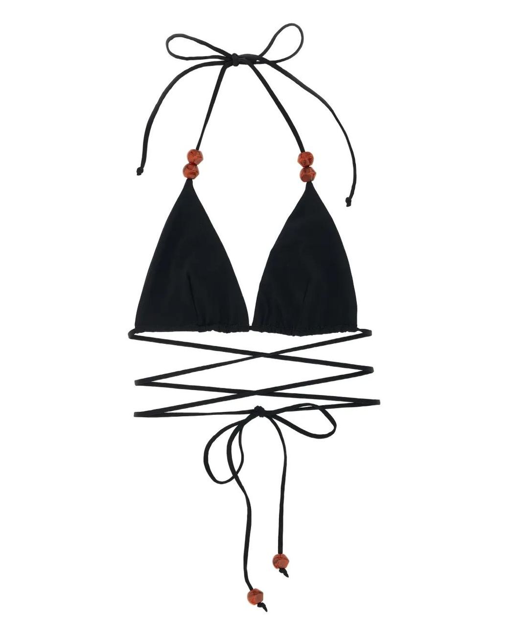 Magda Butrym Black Beaded Lace Triangle Bikini Top