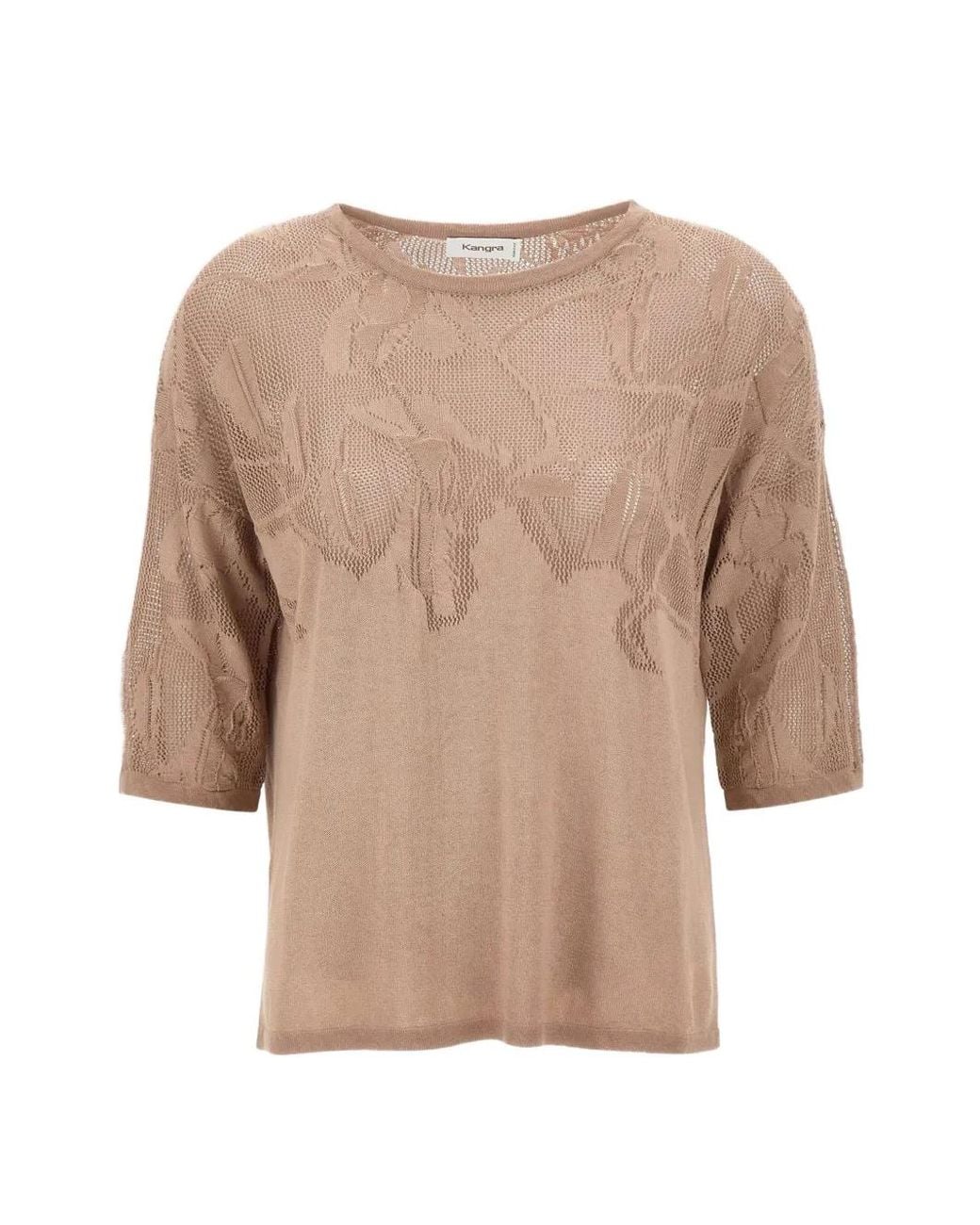 Kangra Natural Openwork Three-Quarter Sleeve Top