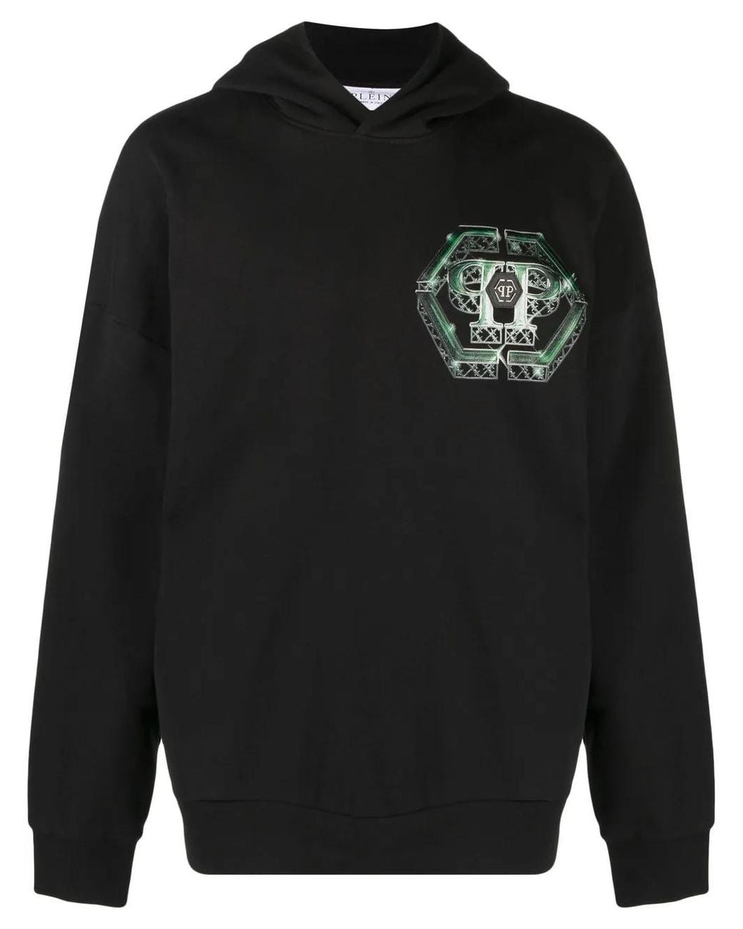 Philipp Plein Black Godzilla Monsters-Print Hoodie for men