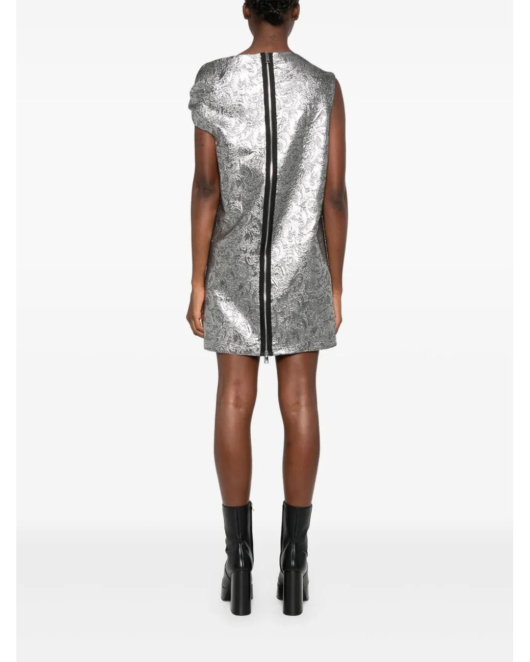 MSGM Gray Brocade Effect Sleeveless Mini Dress