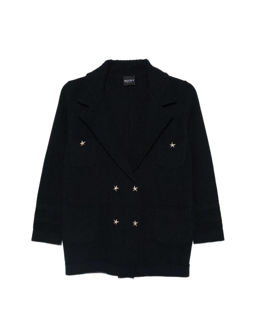 Neera Black Star-Motif Double-Breasted Blazer