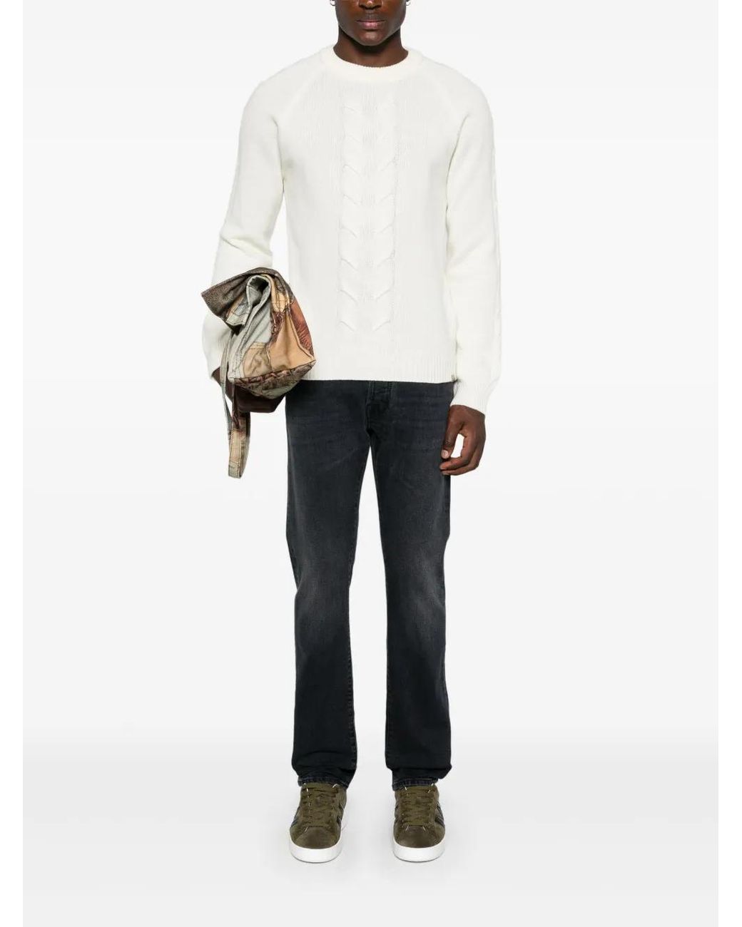 Woolrich White Cable-Knit Sweater for men