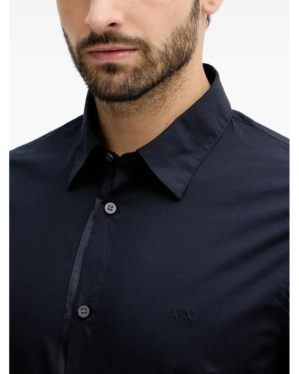 ARMANI EXCHANGE Blue Logo-Embroidered Shirt for men