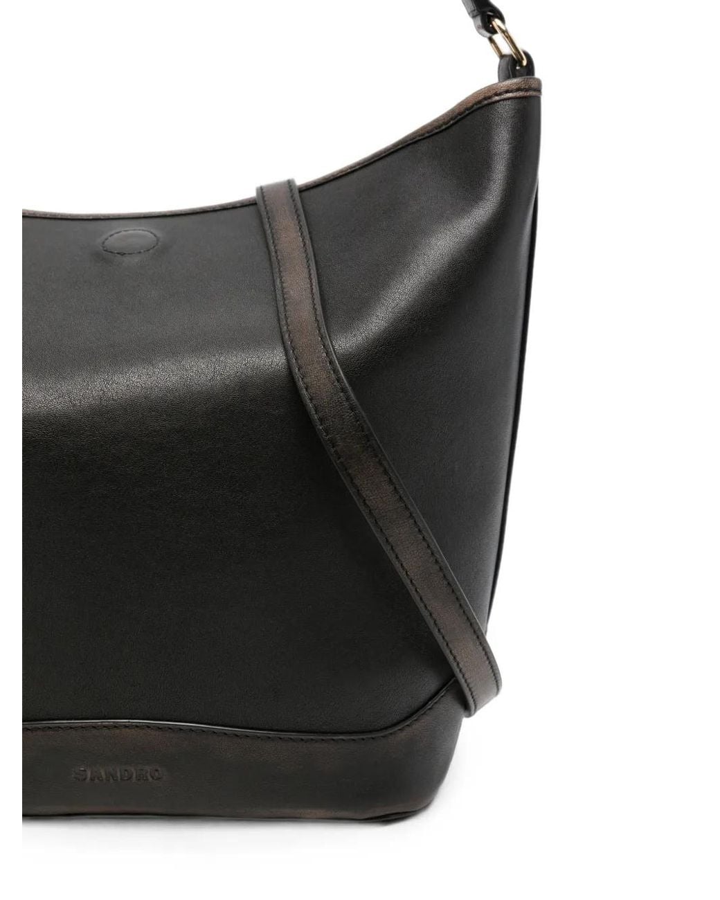 Sandro Black Tangoso Aged Leather Bucket Bag