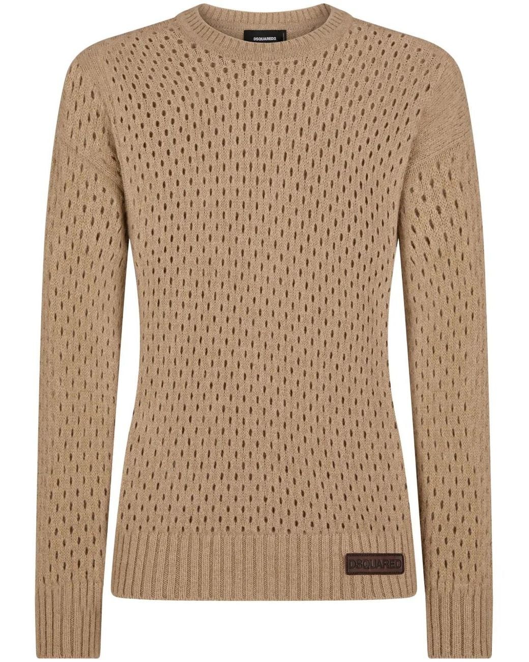 DSquared² Brown Logo-Patch Pointelle-Knit Jumper for men
