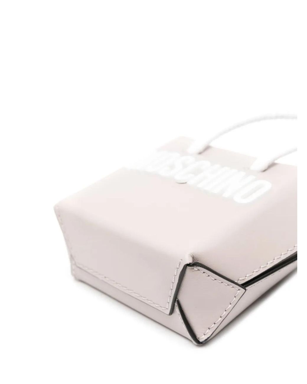 Moschino White Logo-Lettering Leather Mini Bag
