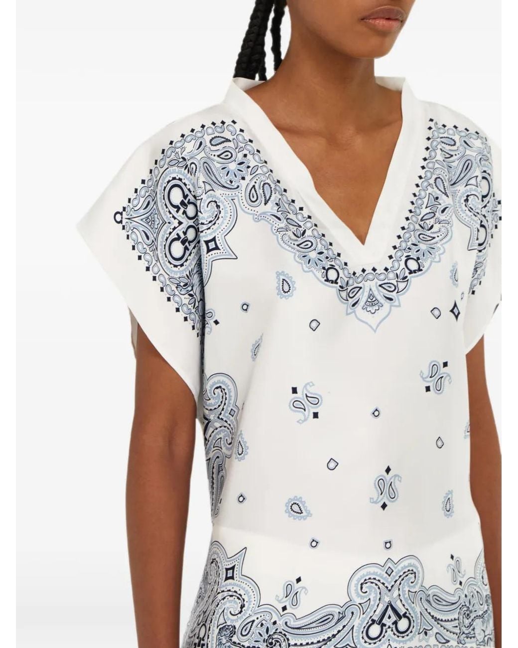 Ferragamo Blue Arabesque Print Poncho