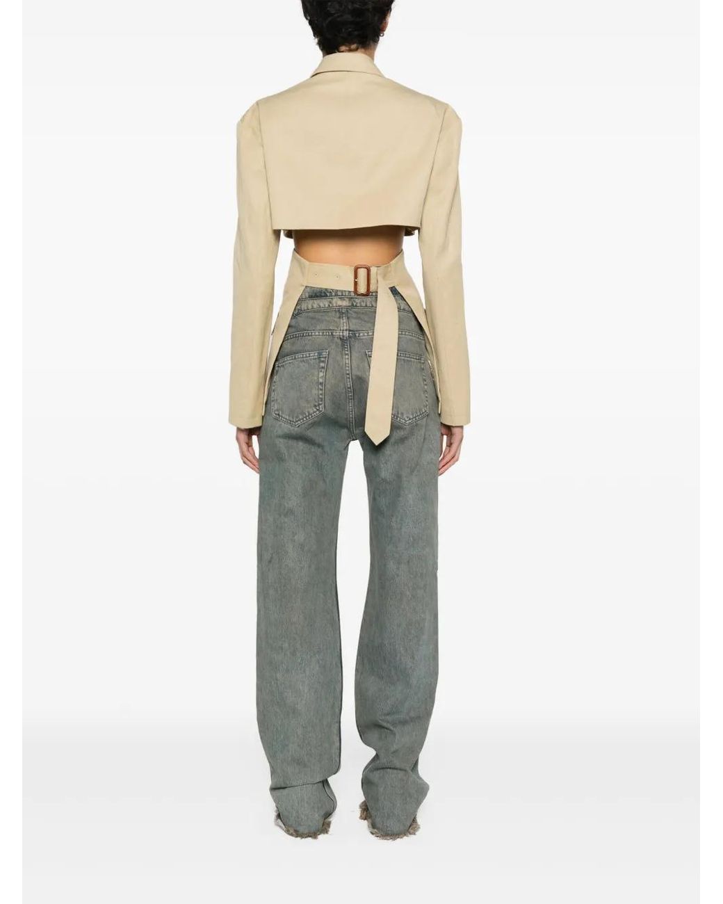 R13 Natural Double-Breasted Open-Back Blazer