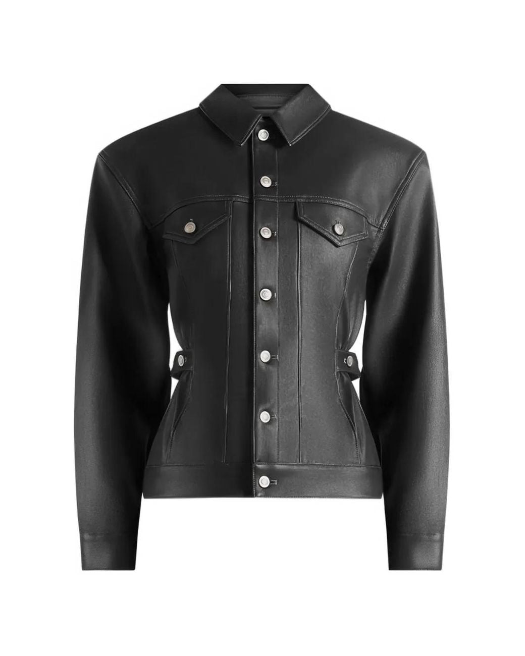 Manière De Voir Black Karla Wax-Effect Cinch-Waist Jacket