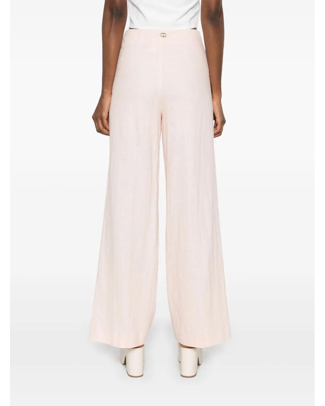 Twinset Pink Floral-Embroidered Trousers