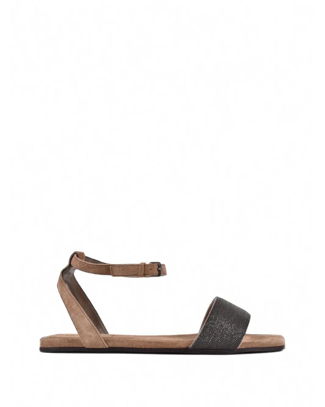 Brunello Cucinelli White Bead-Embellished Leather Sandals