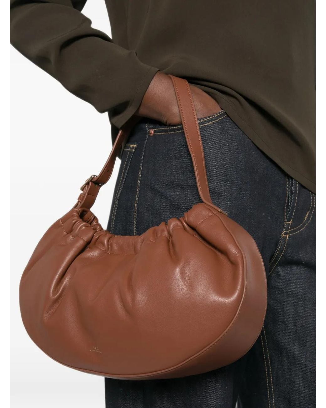 A.P.C. Brown Ruched Shoulder Bag