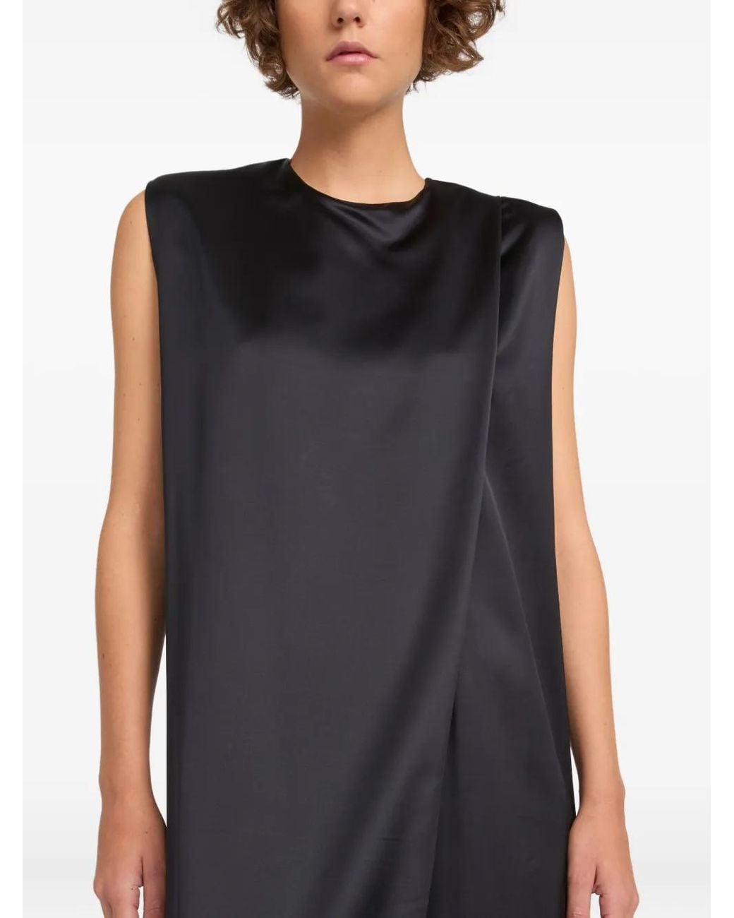 Yves Salomon Black Heavy Wool Satin Maxi Dress