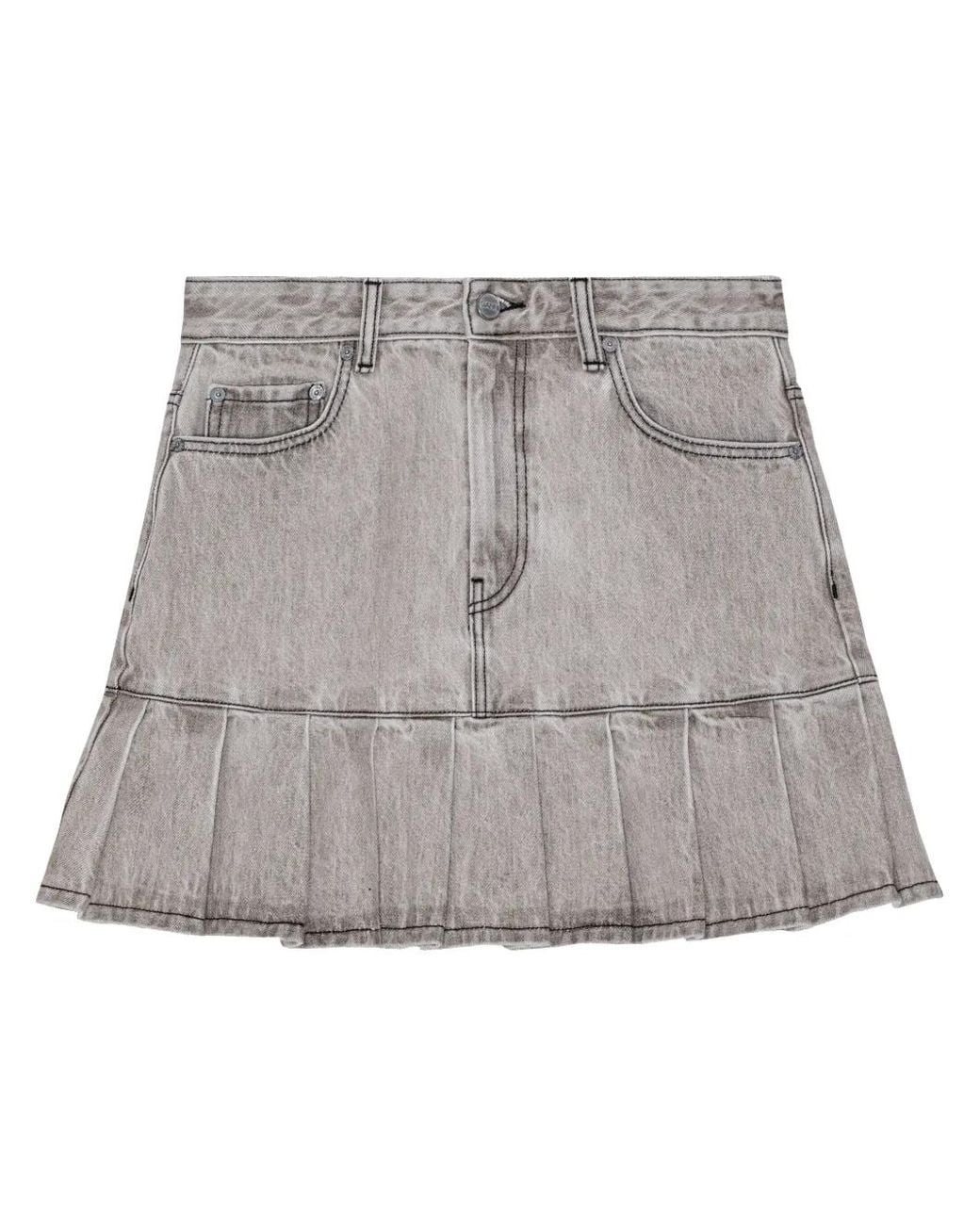 Ganni Gray Future Denim Pleated Mini Skirt