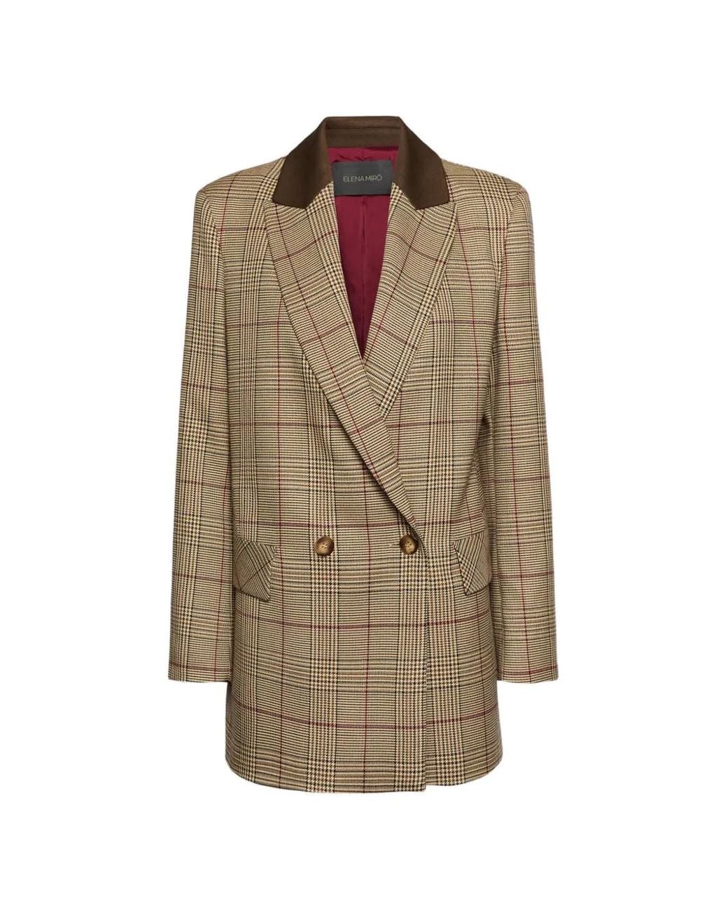 Elena Miro Brown Prince Of Wales-Check Double-Breasted Blazer