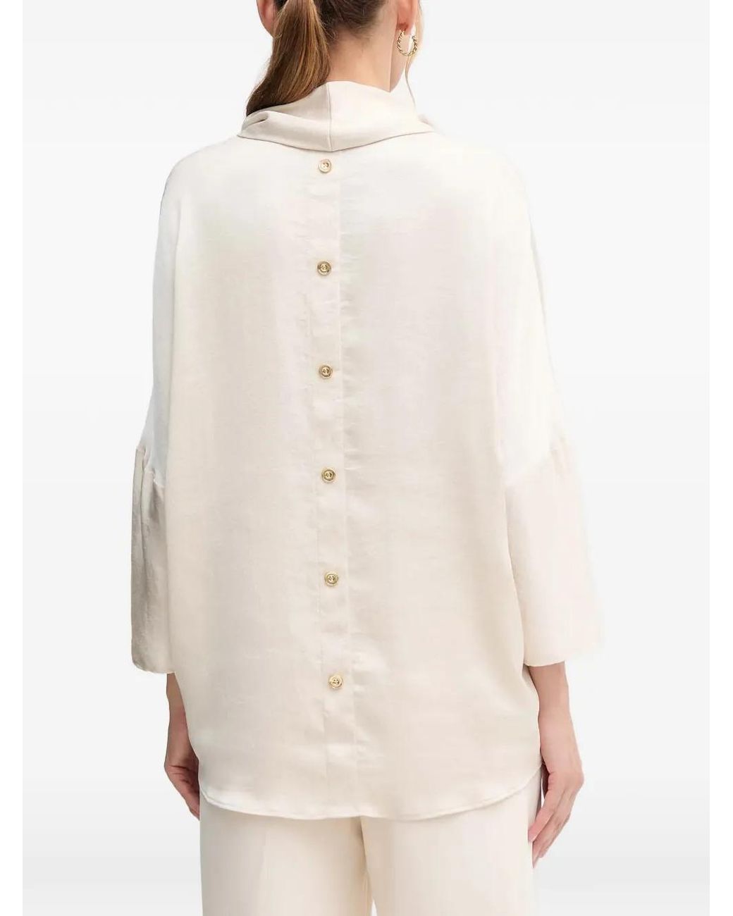 Joseph Ribkoff White Cowl-Neck Button Blouse