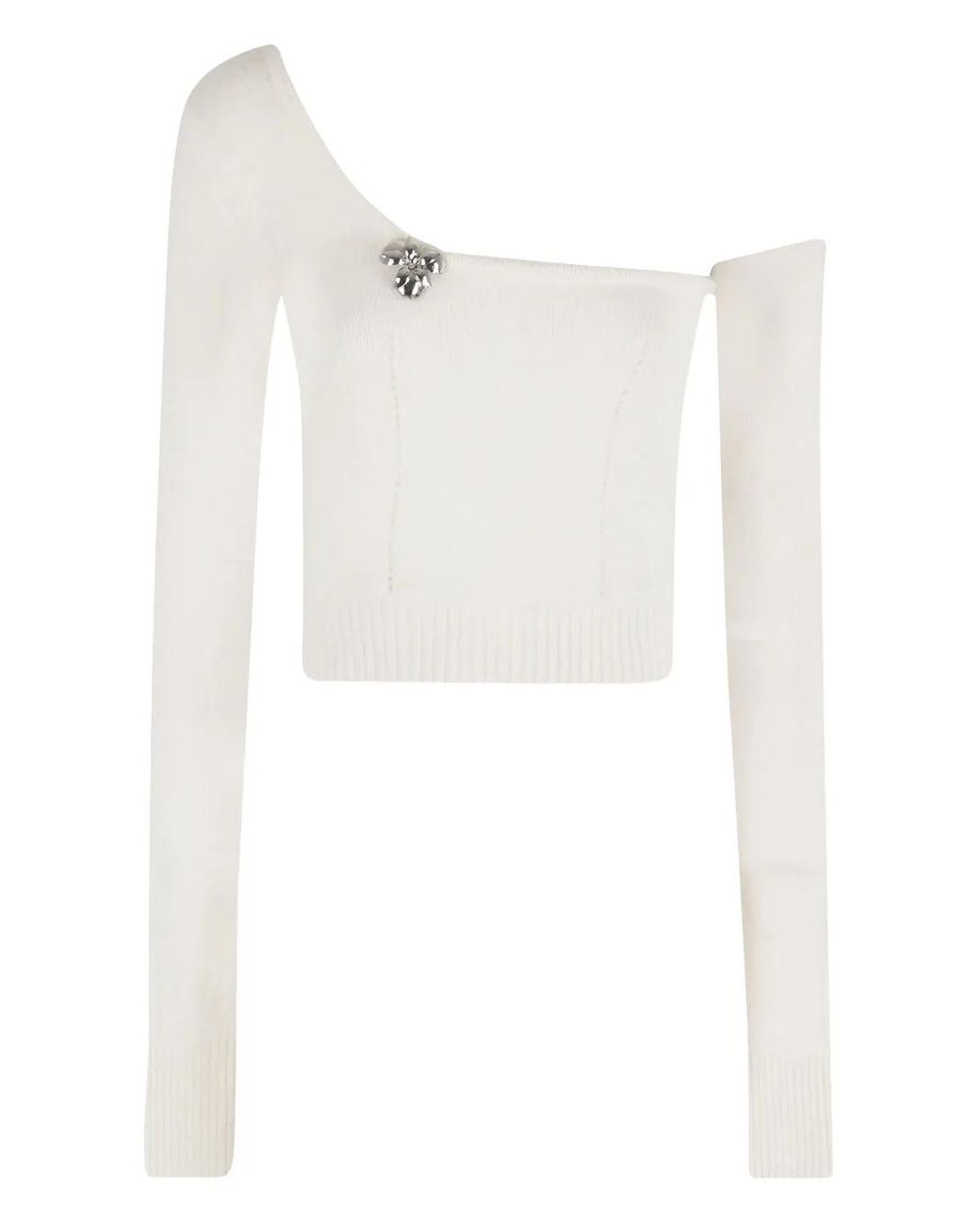 Blumarine White Flower-Appliqué One-Shoulder Top