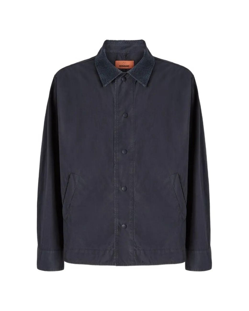 Missoni Blue Cotton Canvas Overshirt With Zigzag Collar Detail for men