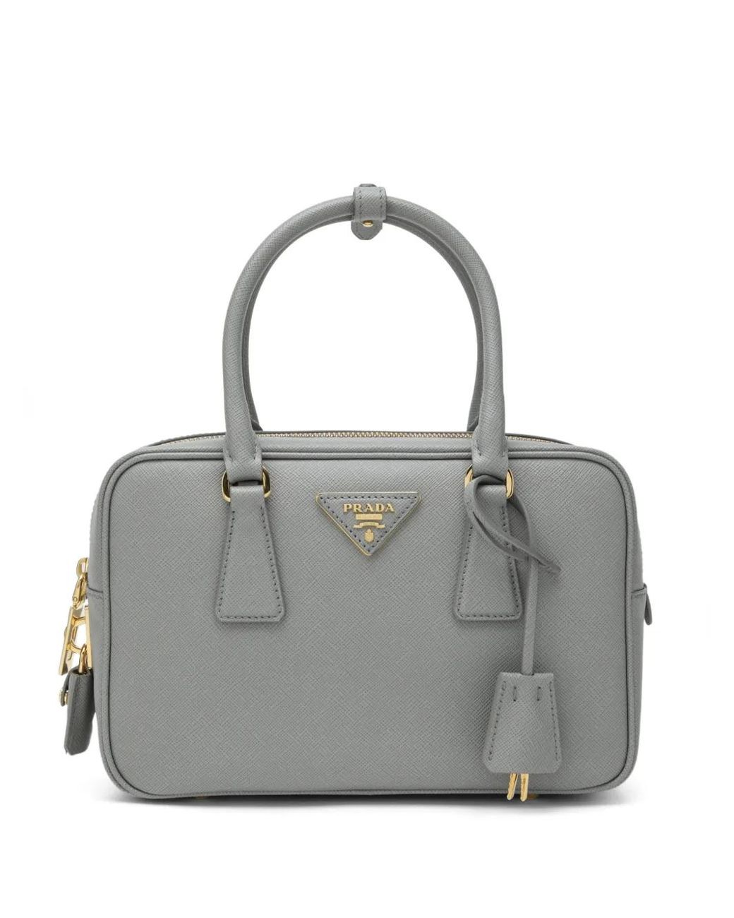 Prada Gray Triangle-Plaque Tote Bag
