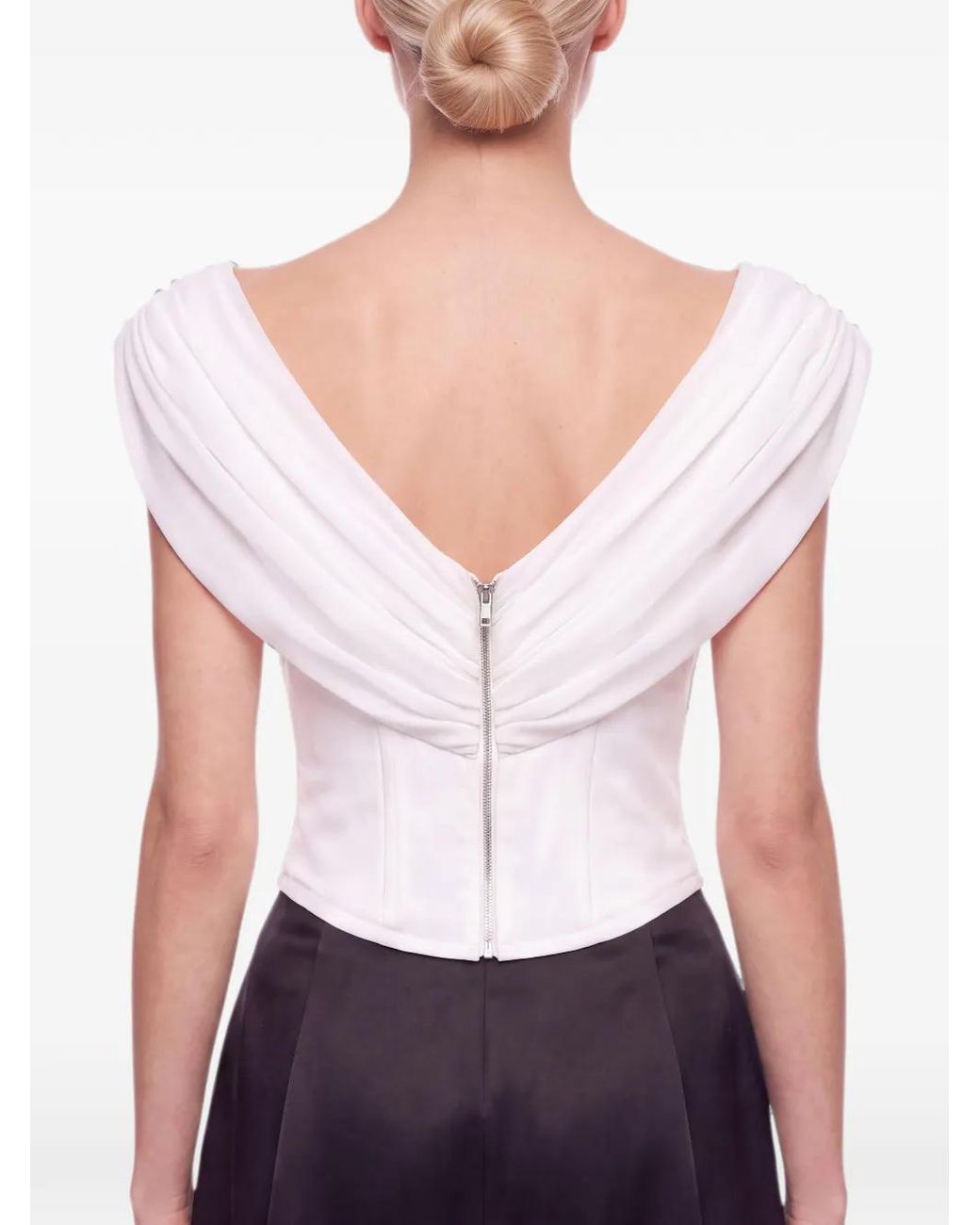 POST MERIDIEM White Zip-Fastening Draped Top