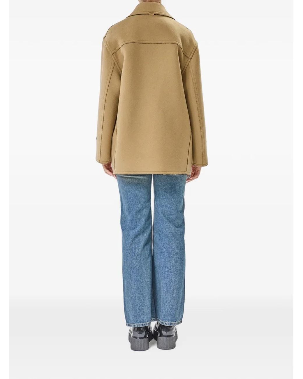 Moschino Natural Toggle-Fastening Notch-Lapel Coat
