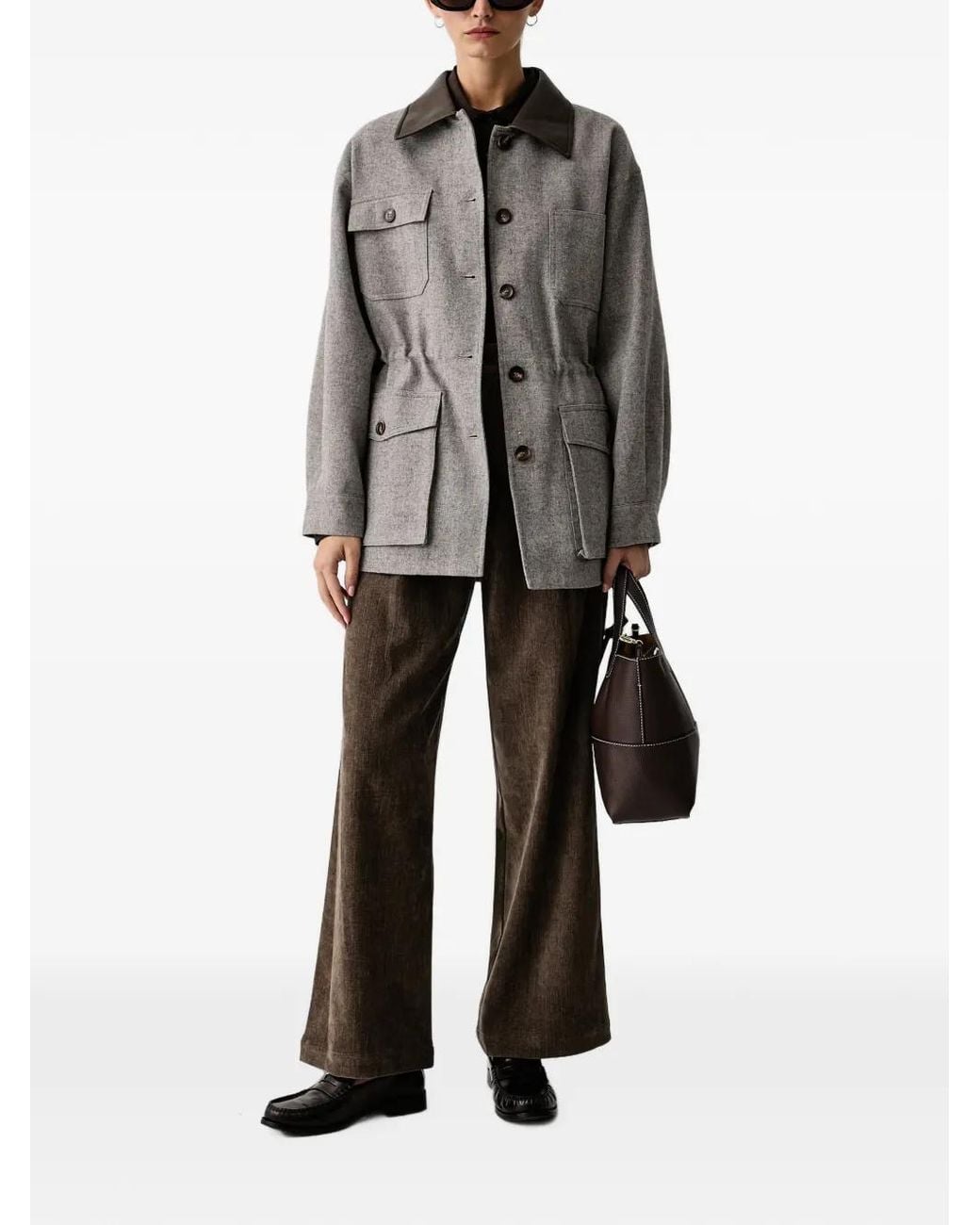 ELEH Gray Button-Fastening Single-Breasted Coat