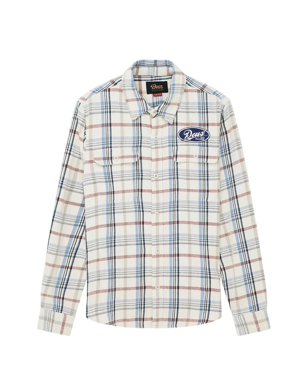 Deus Ex Machina White Check-Print Logo-Patch Shirt for men
