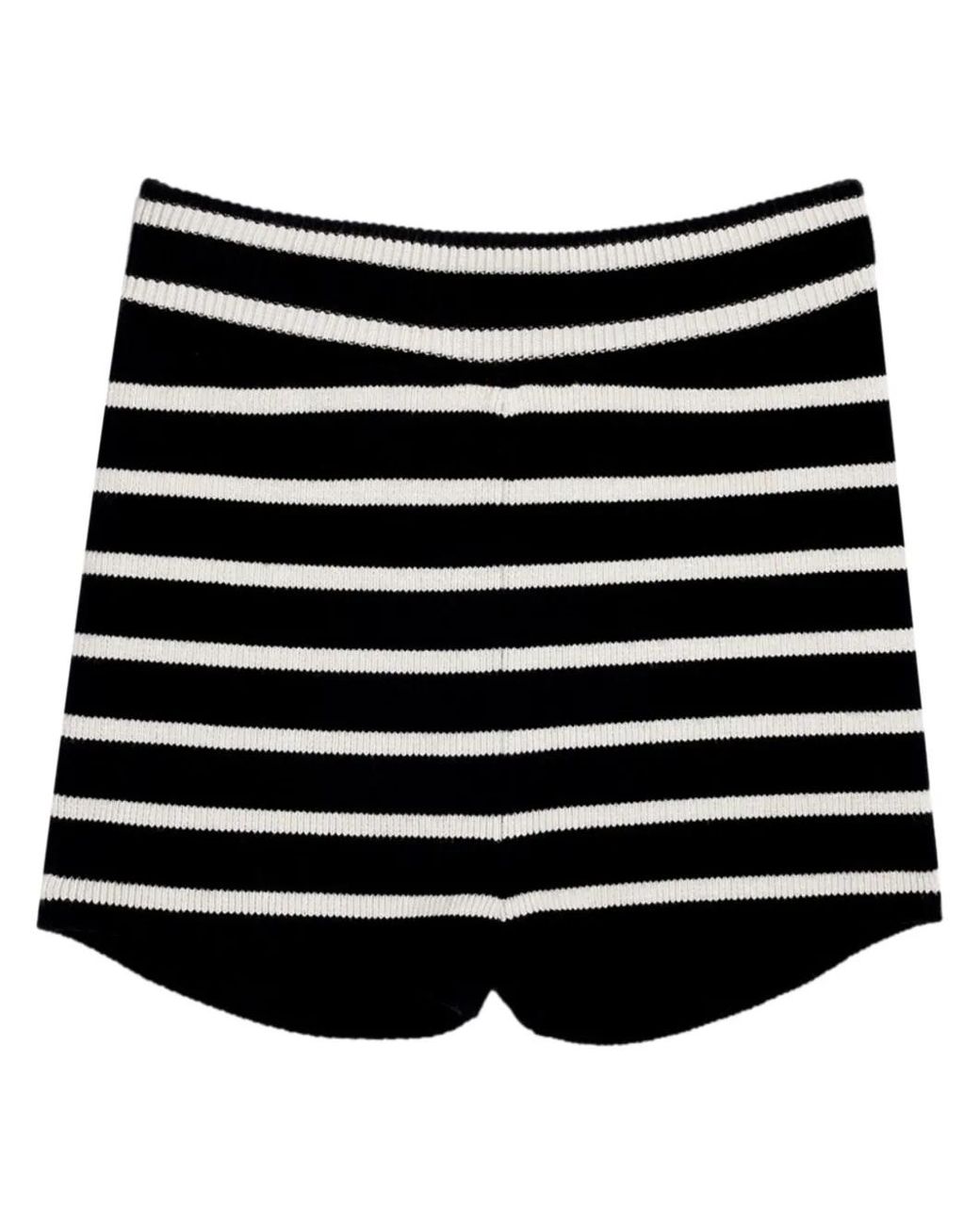 AMI Black Organic Cotton Striped Shorts