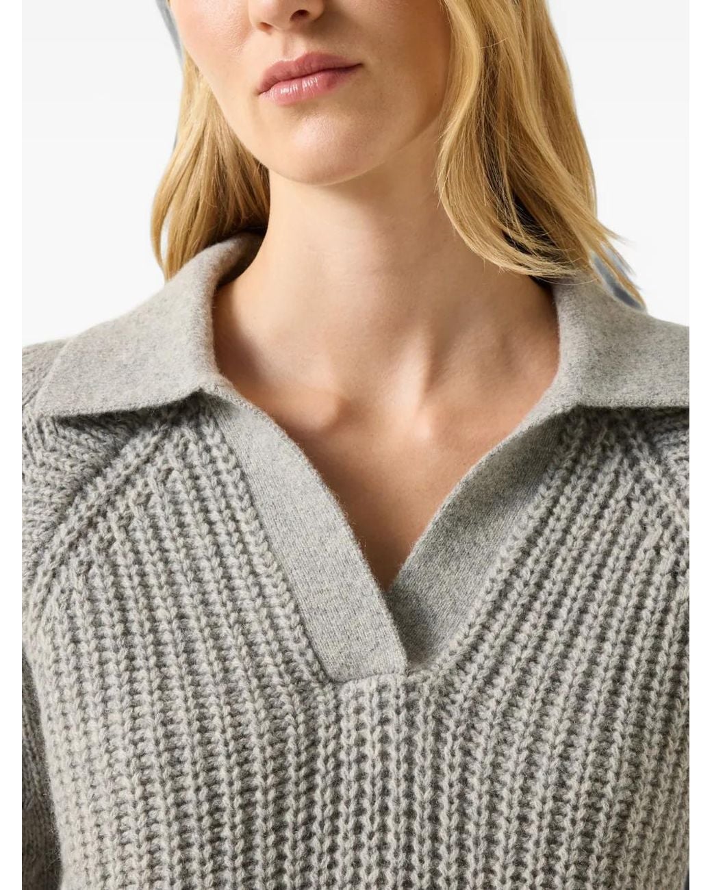 Bogner Gray Jordy Ribbed-Knit V-Neck Sweater