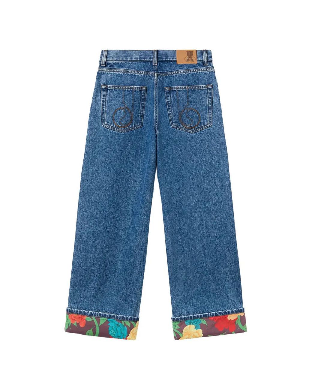 LaDoubleJ Blue Floral Cuff Embroidered Jeans