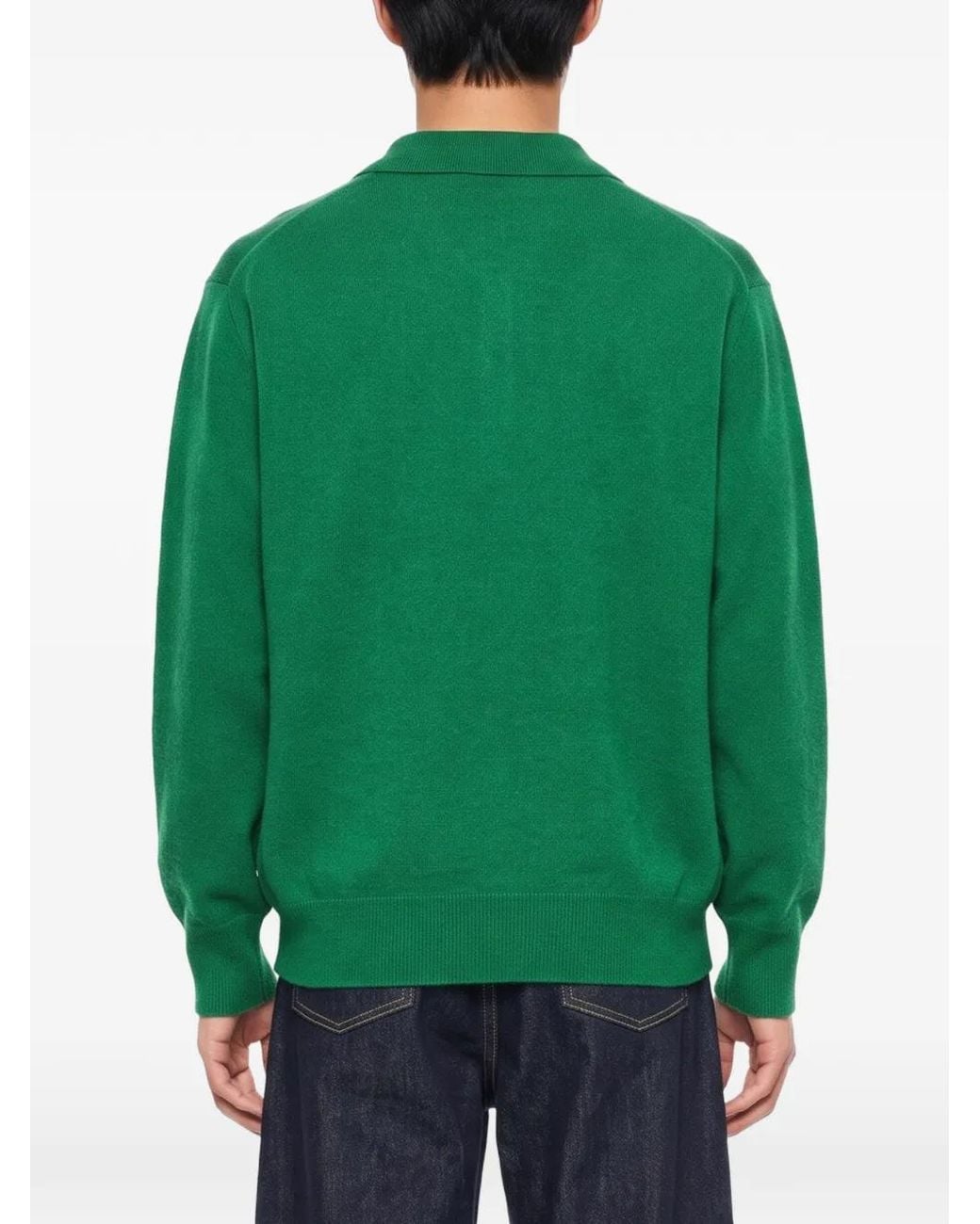 Ssstein Green Knitted Long-Sleeve Polo Shirt