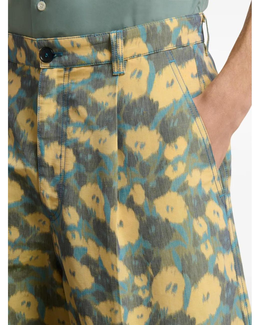 Marni Green Floral Pleated Shorts for men