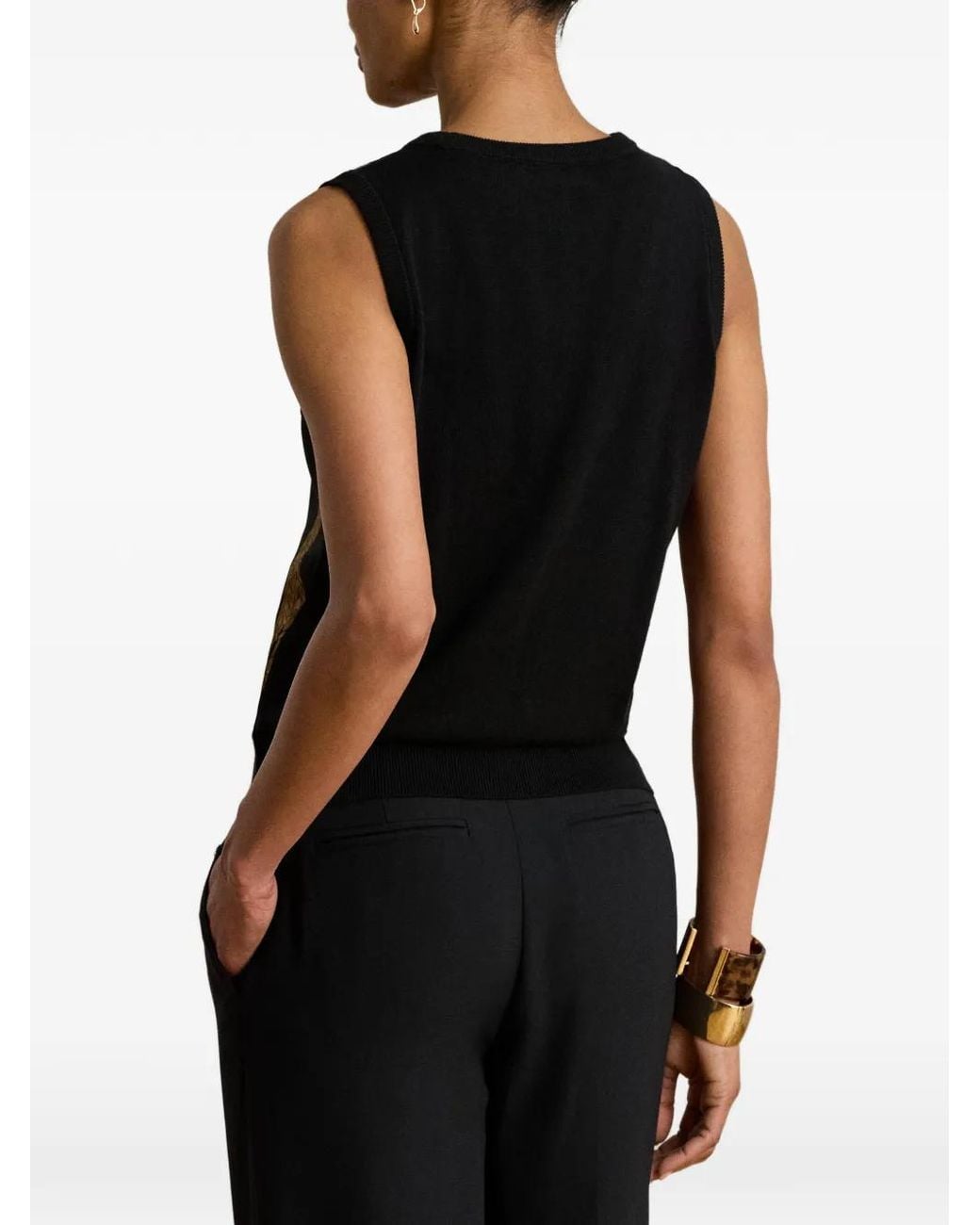 Ralph Lauren Black Belting-Print Sleeveless Top